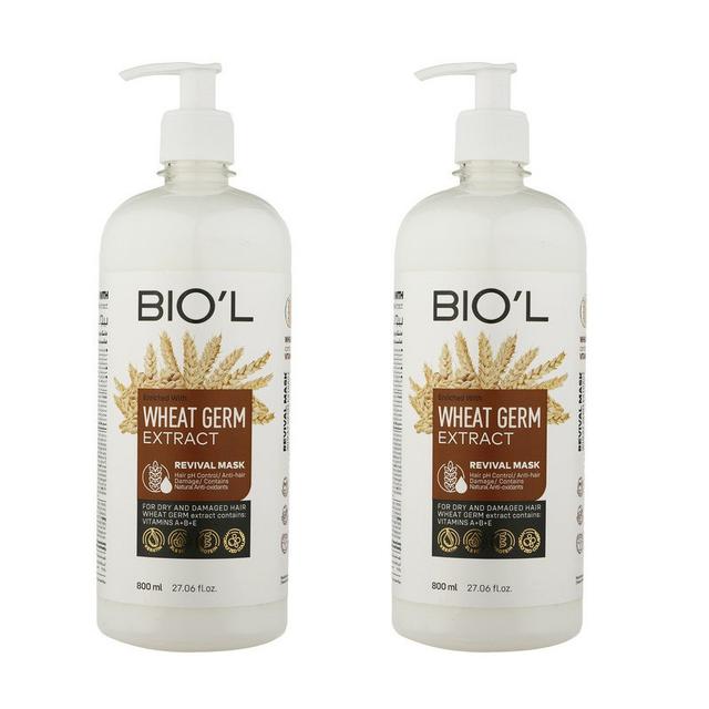 ماسک مو بیول مدل WHEAT GERM حجم 800 میلی لیتر بسته 2 عددی - Biol Wheat Germ Extract Hair Mask 800ml 2pcs Bundle